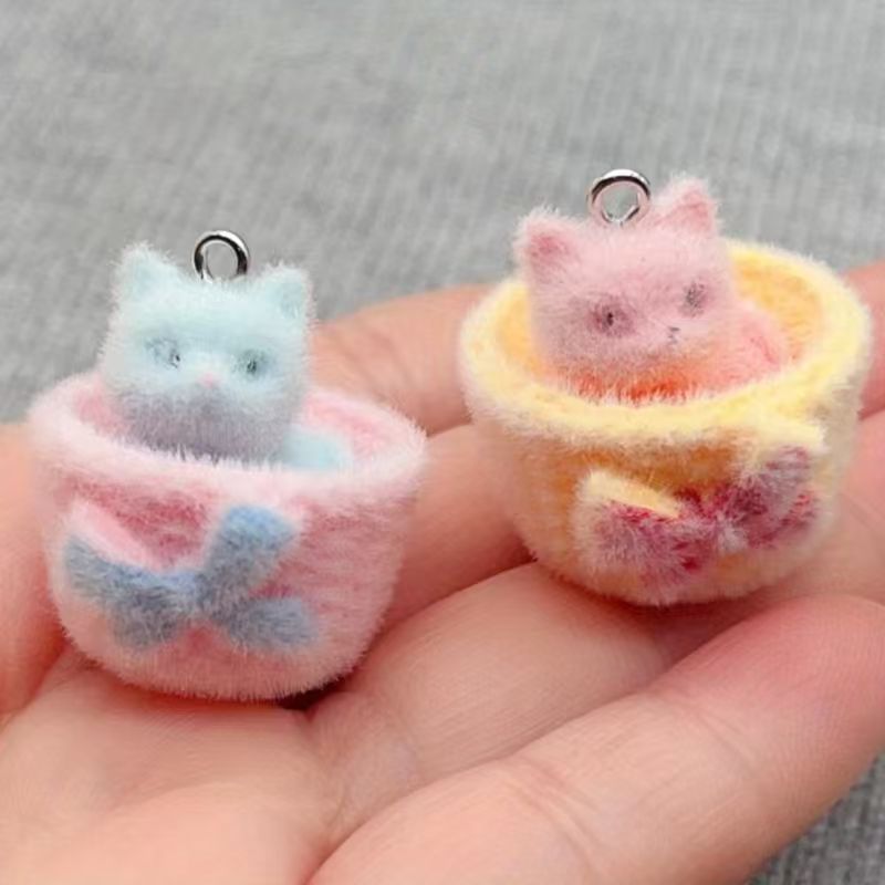 Resin Art Accessories - 4 adet 3D peluş reçine kedi
