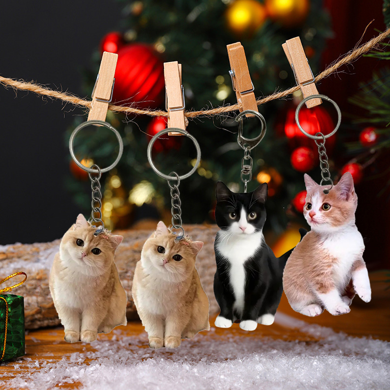 Resin Art Design Keychain - Siyah Ve Beyaz Kedi Anahtarlık 2d