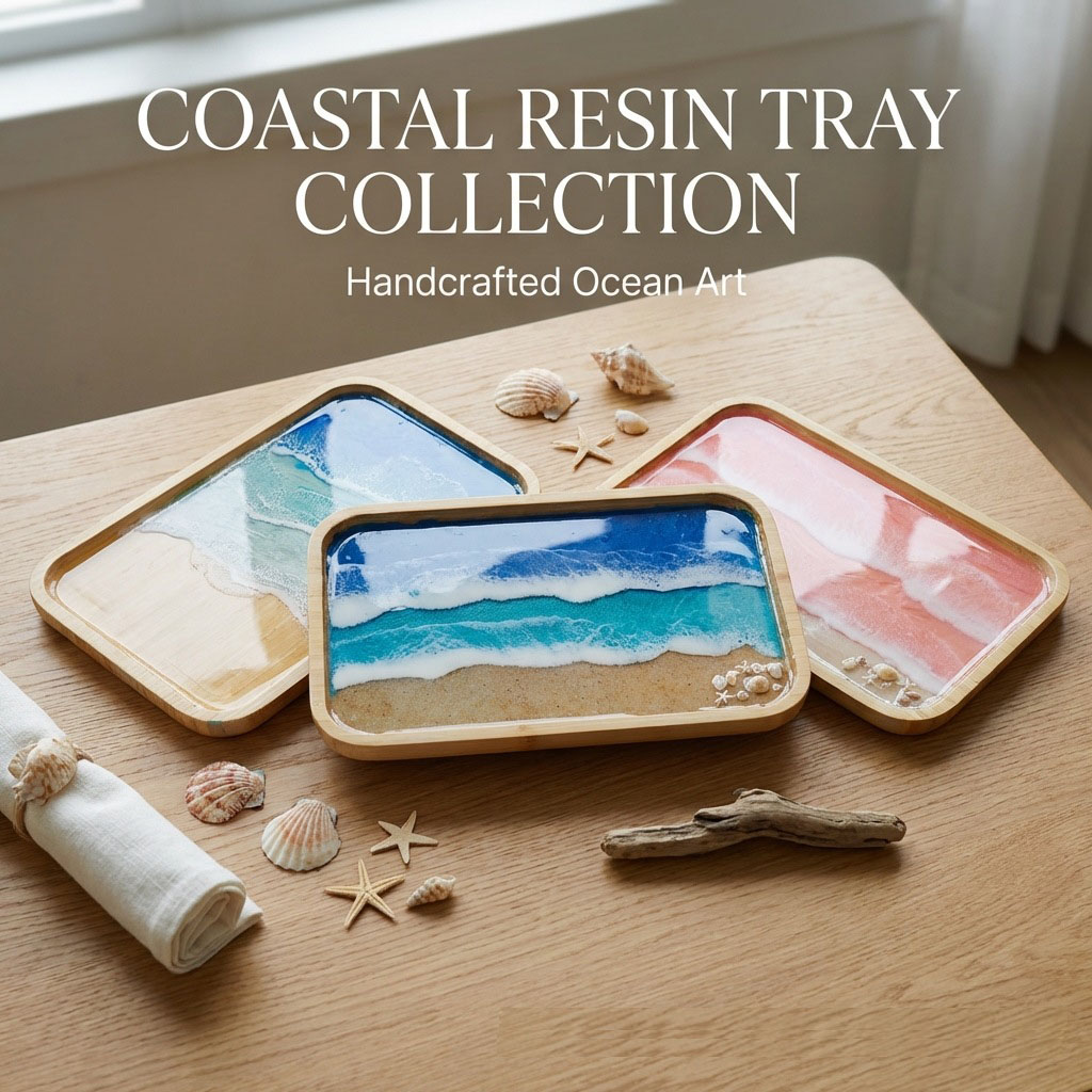 Resin Art Kitchen - Epoksi Reçine Okyanus Sanatı Dekoratif Tepsi,