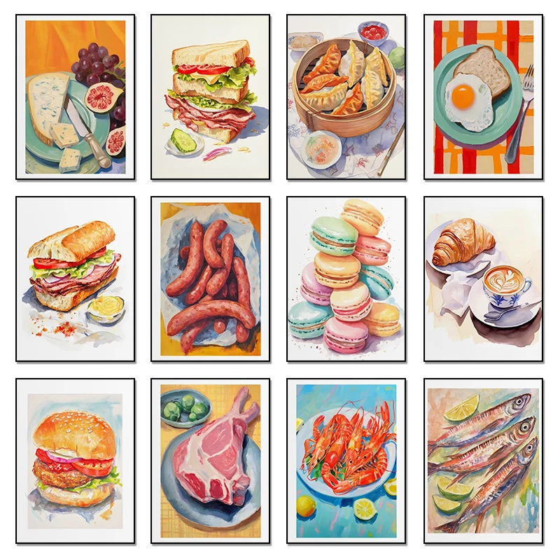 Resin Art Kitchen - Çorba Yiyecekleri Suluboya Hamburg Peyniri Gyoza'lar