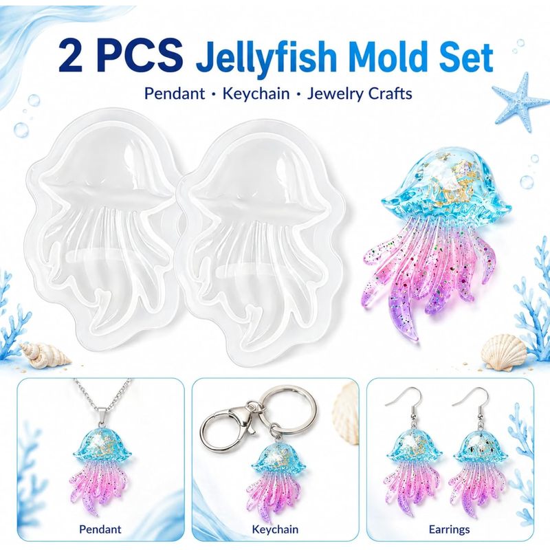 Silicone Mold Ocean - 2 Set Denizanası Reçine Kalıpları, Okyanus