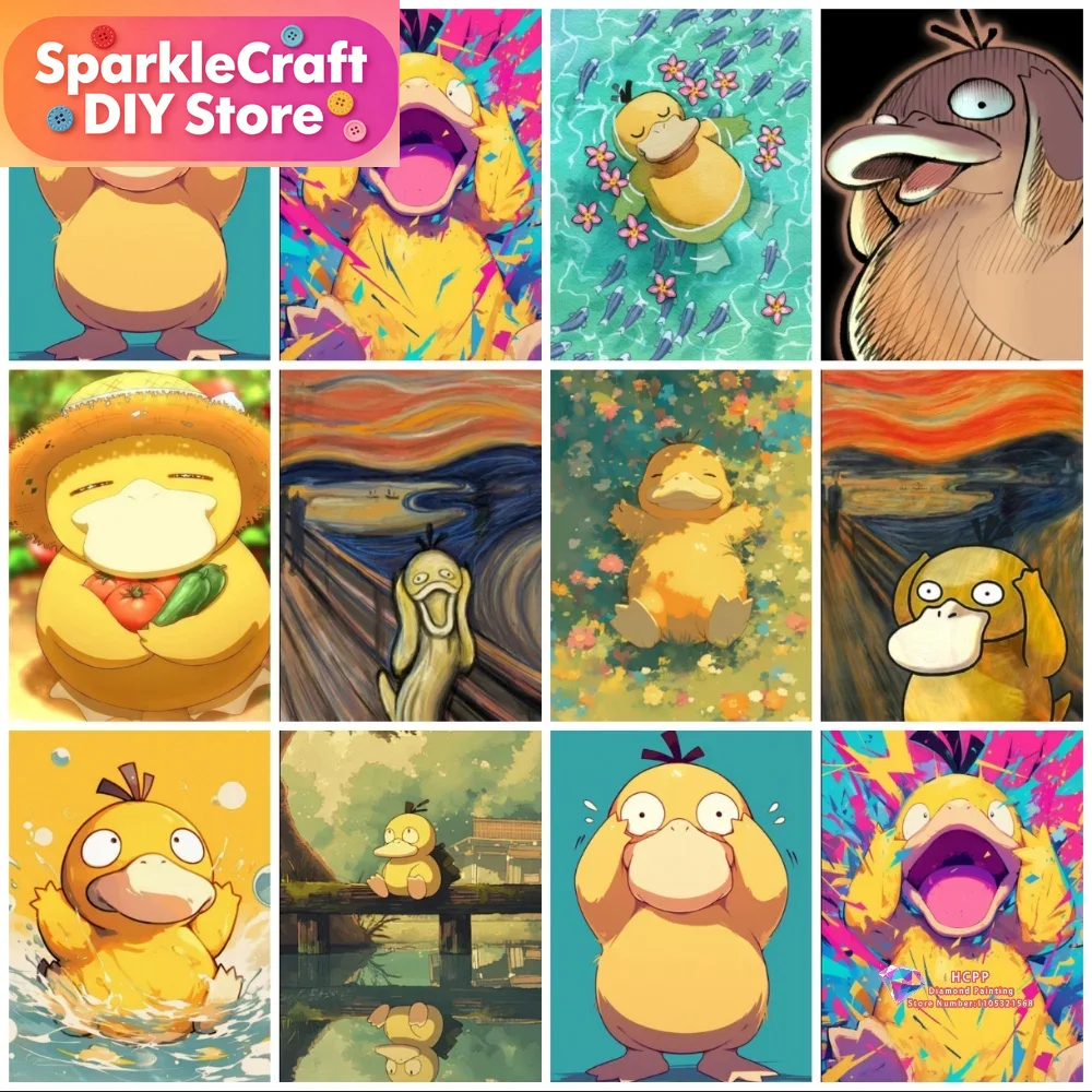 Resin Art Wall Decor - 1 adet çerçevesiz Psyduck Karikatür 5D